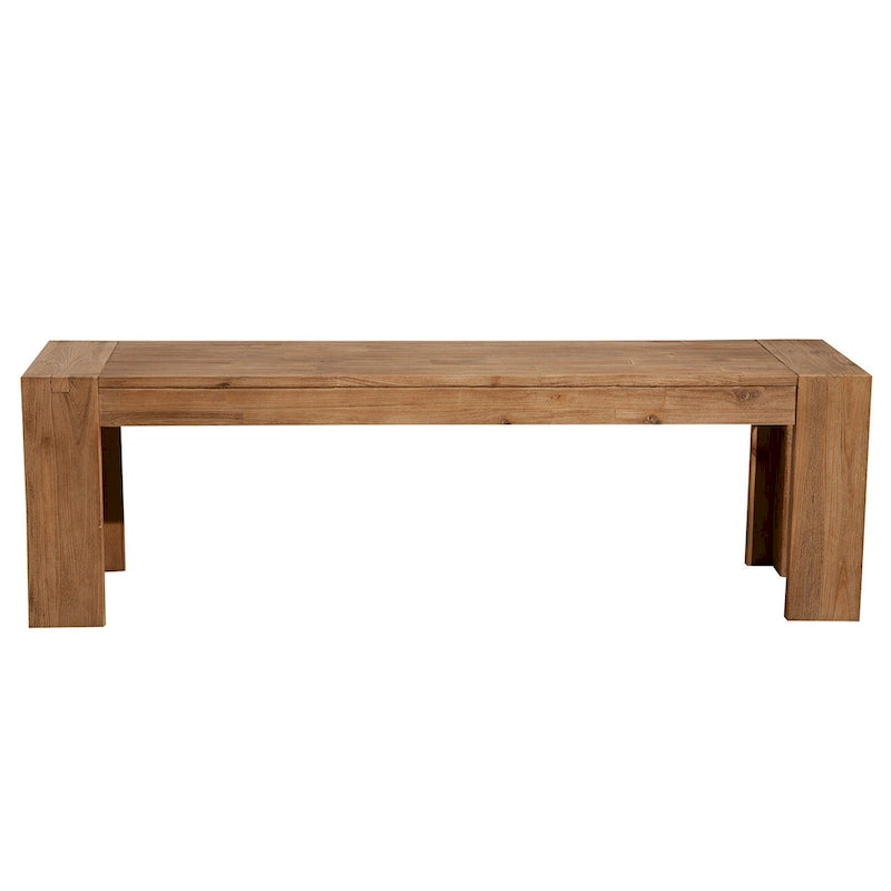 Banc de salle à manger en bois d'acacia massif brun avec pieds en équerre - 2-3 places