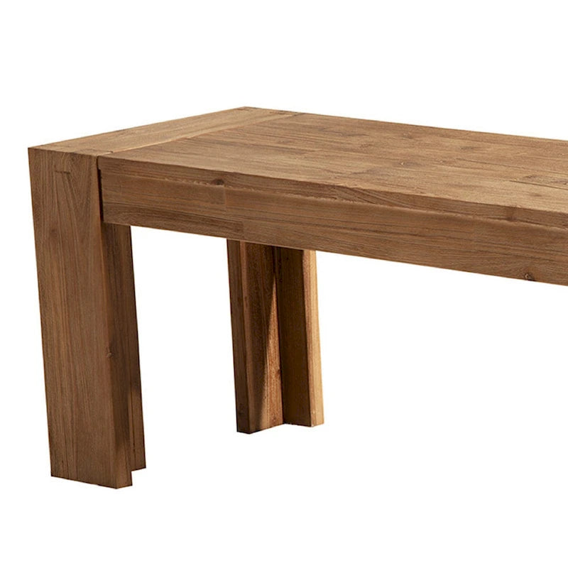 Banc de salle à manger en bois d'acacia massif brun avec pieds en équerre - 2-3 places
