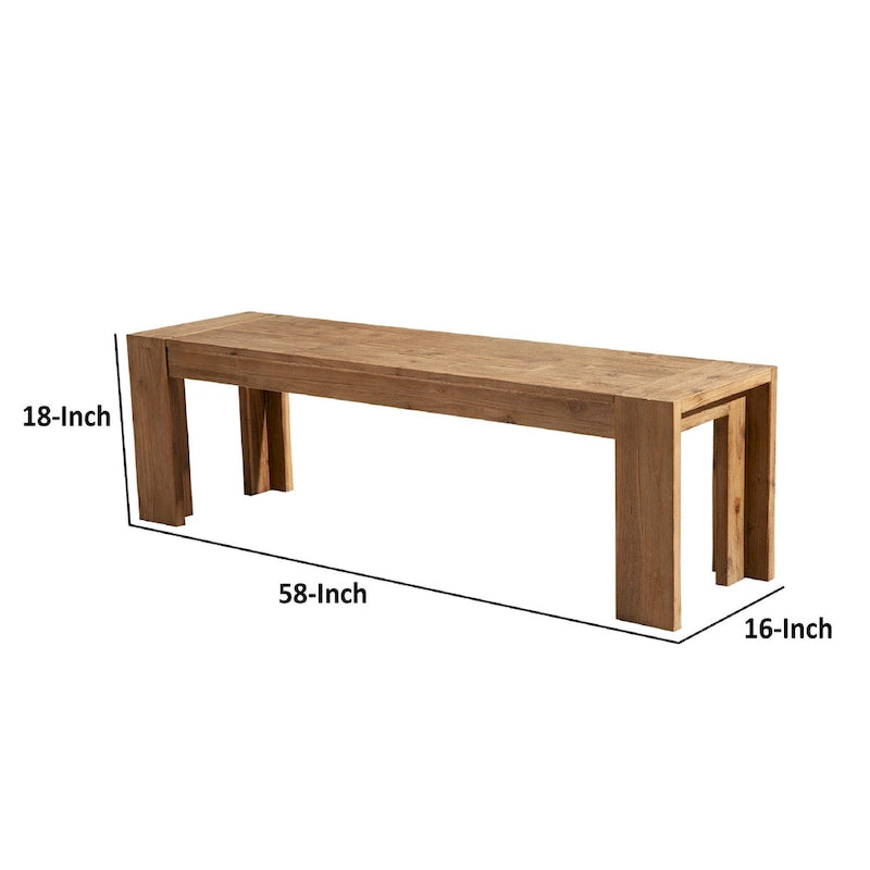 Banc de salle à manger en bois d'acacia massif brun avec pieds en équerre - 2-3 places