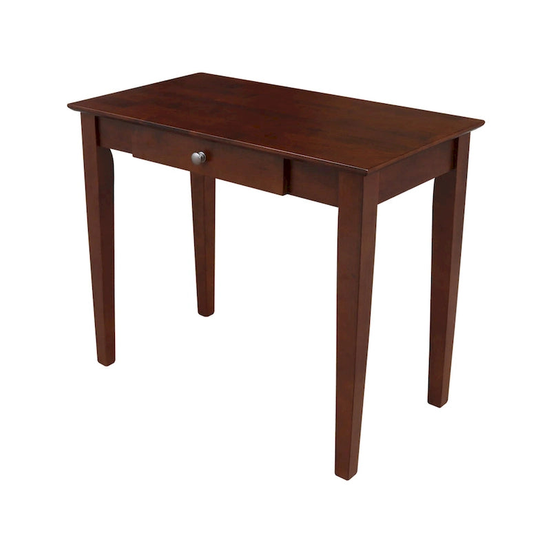 Bureau avec surface en billot de boucher et tiroir, espresso/gris taupe délavé, style contemporain, 1 personne