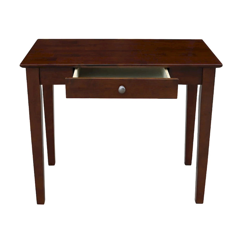 Bureau avec surface en billot de boucher et tiroir, espresso/gris taupe délavé, style contemporain, 1 personne