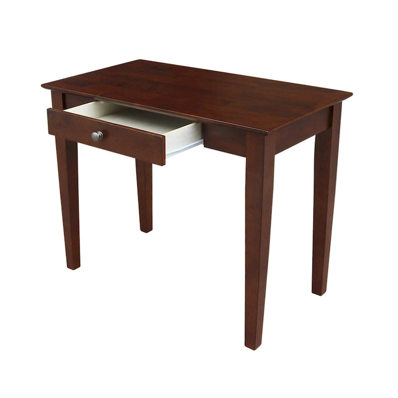 Bureau avec surface en billot de boucher et tiroir, espresso/gris taupe délavé, style contemporain, 1 personne