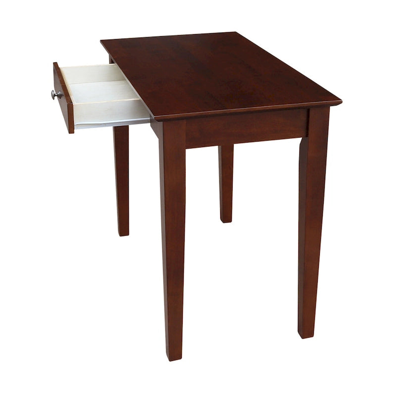 Bureau avec surface en billot de boucher et tiroir, espresso/gris taupe délavé, style contemporain, 1 personne