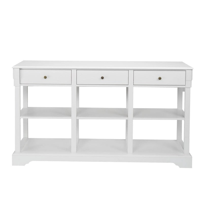 Console en MDF bleu ciel clair / noir / blanc avec 3 tiroirs et étagère grillagée