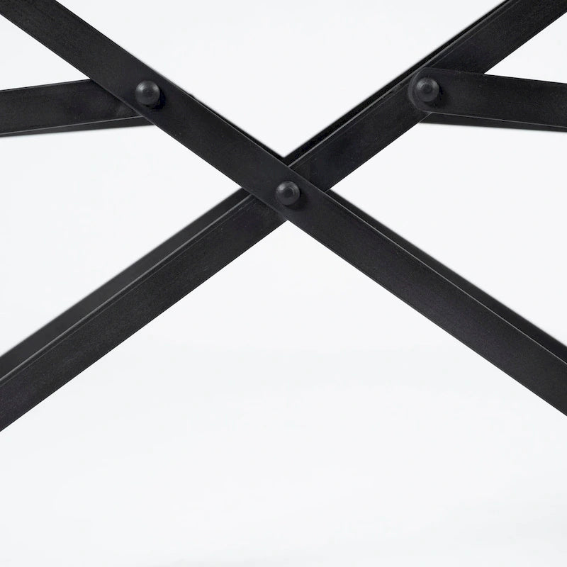 Chaise de salle à manger pliable style réalisateur en cuir véritable noir avec cadre en fer - 1 personne
