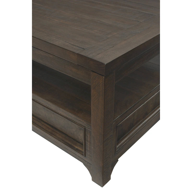 Table basse relevable en pin massif Moka foncé avec 2 tiroirs et roulettes