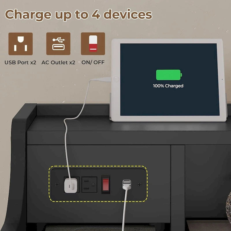 Table de chevet à 3 tiroirs avec station de charge et ports USB, Blanc / Rose / Gris / Noir, Style moderne, Chambre 1 personne