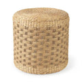 Pouf Ottoman rond en jonc de mer tressé marron avec détails à motif marron foncé
