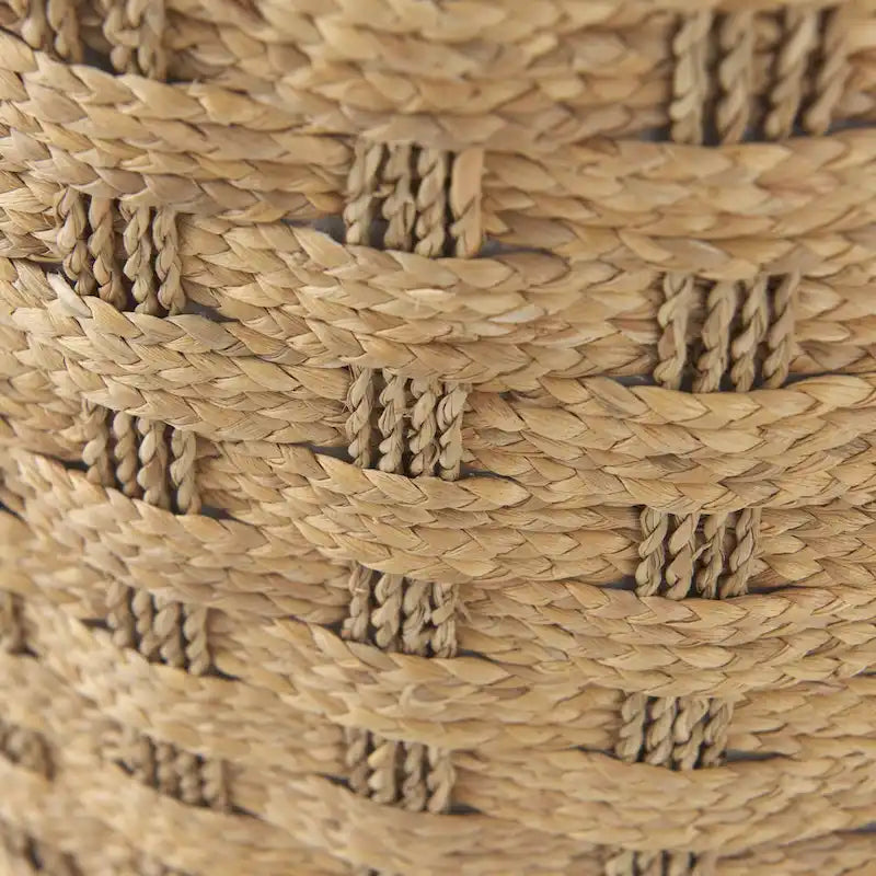 Pouf Ottoman rond en jonc de mer tressé marron avec détails à motif marron foncé
