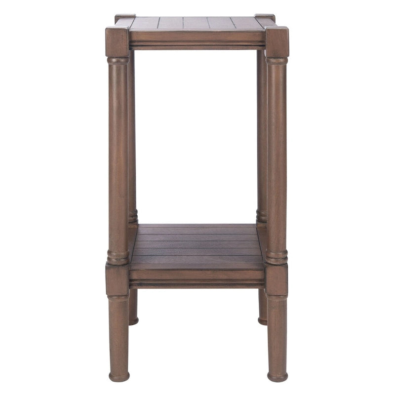 Table d'appoint carrée en pin brun/noir/blanc vieilli avec pieds tournés