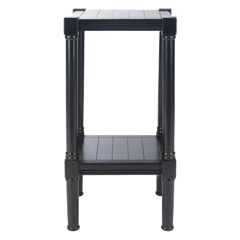 Table d'appoint carrée en pin brun/noir/blanc vieilli avec pieds tournés