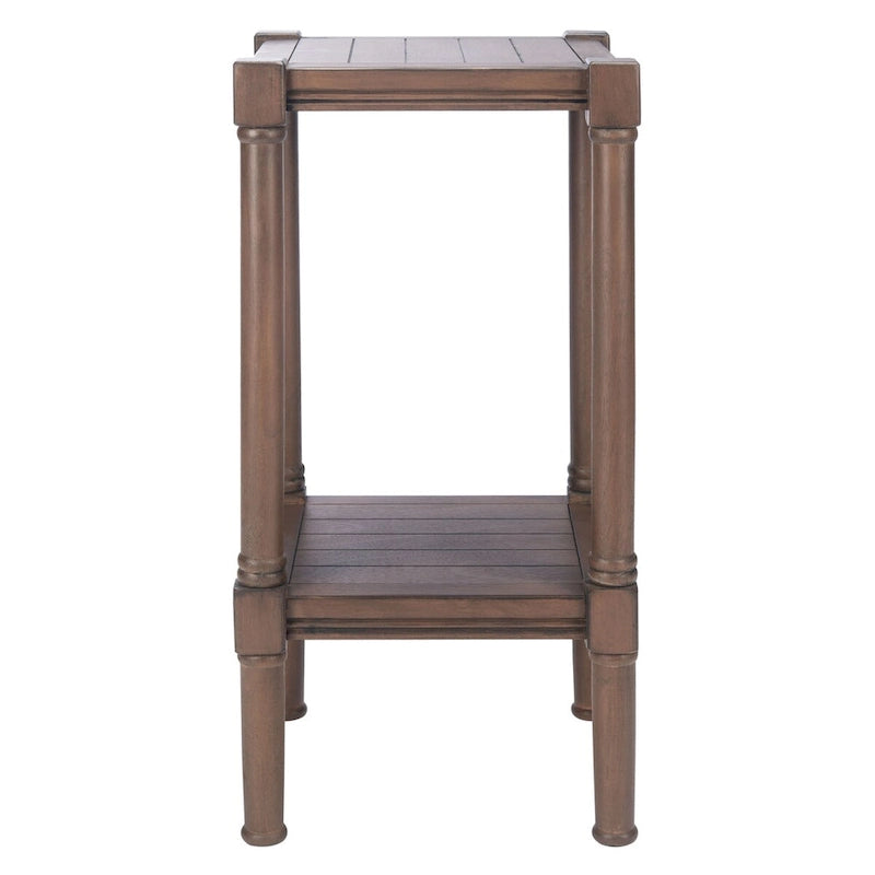 Table d'appoint carrée en pin brun/noir/blanc vieilli avec pieds tournés
