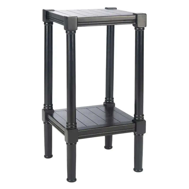 Table d'appoint carrée en pin brun/noir/blanc vieilli avec pieds tournés