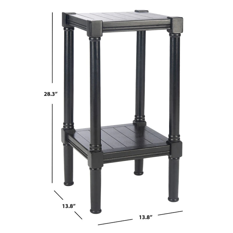 Table d'appoint carrée en pin brun/noir/blanc vieilli avec pieds tournés