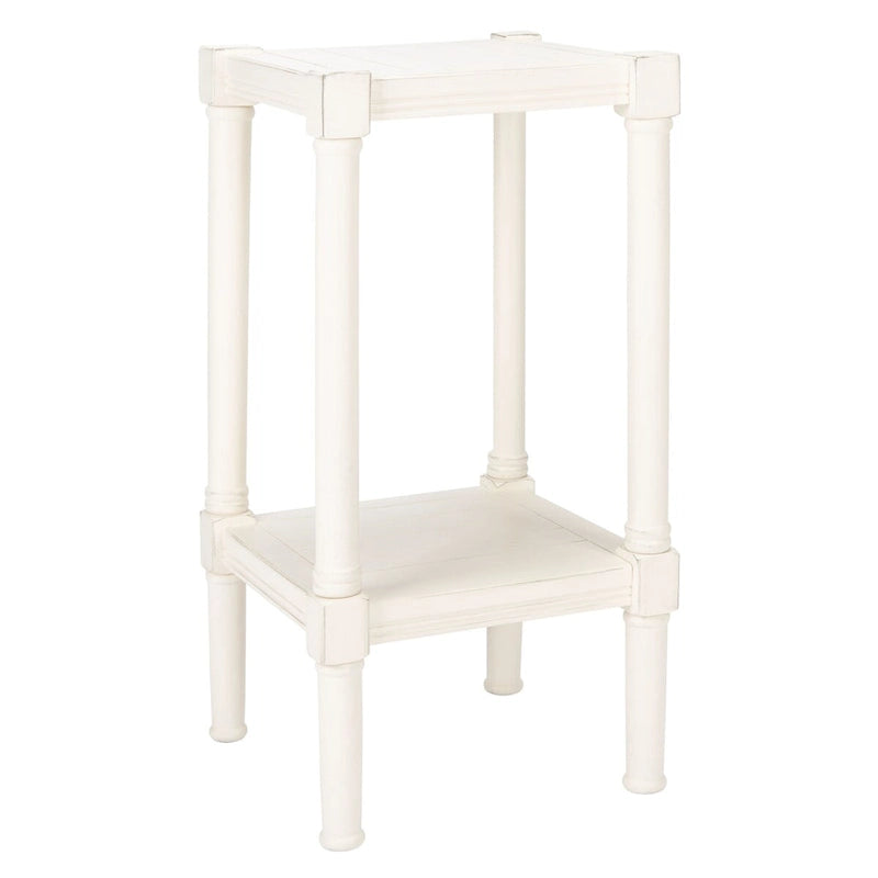 Table d'appoint carrée en pin brun/noir/blanc vieilli avec pieds tournés