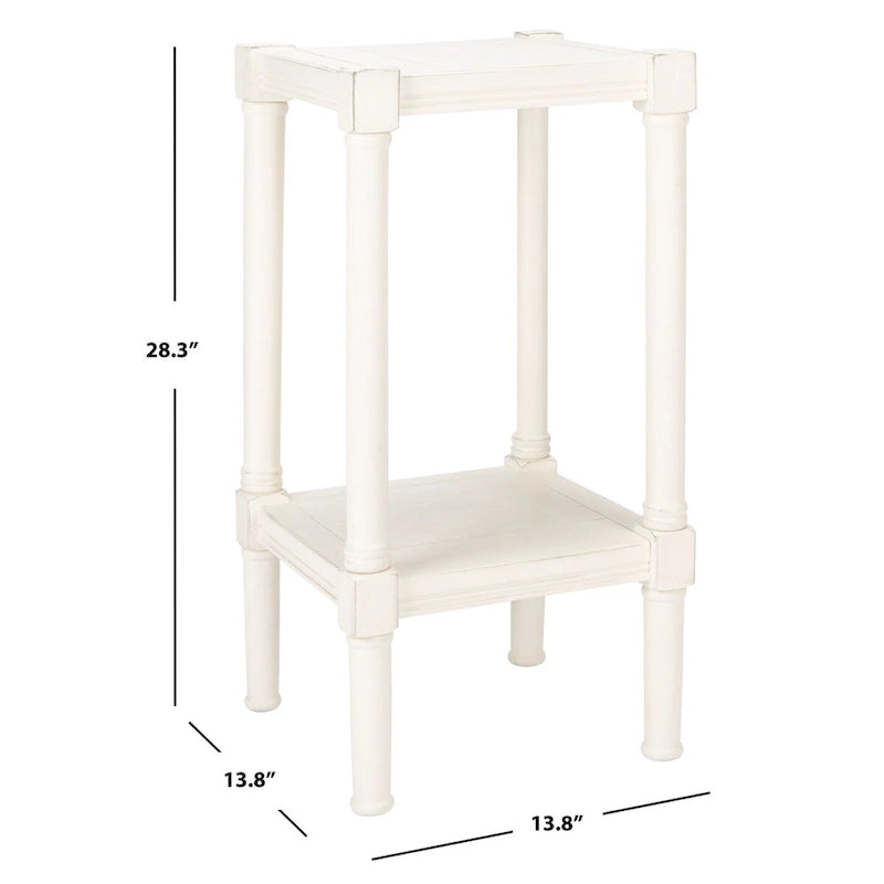 Table d'appoint carrée en pin brun/noir/blanc vieilli avec pieds tournés