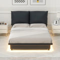 Lit plateforme rembourré avec lumière à détecteur de mouvement et dossier ergonomique, Noir/Blanc, Style moderne, 1 personne (Grand lit/Très grand lit)