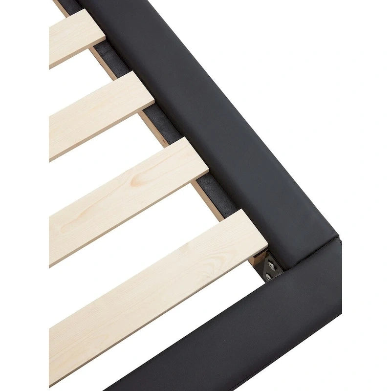 Lit plateforme rembourré avec lumière à détecteur de mouvement et dossier ergonomique, Noir/Blanc, Style moderne, 1 personne (Grand lit/Très grand lit)
