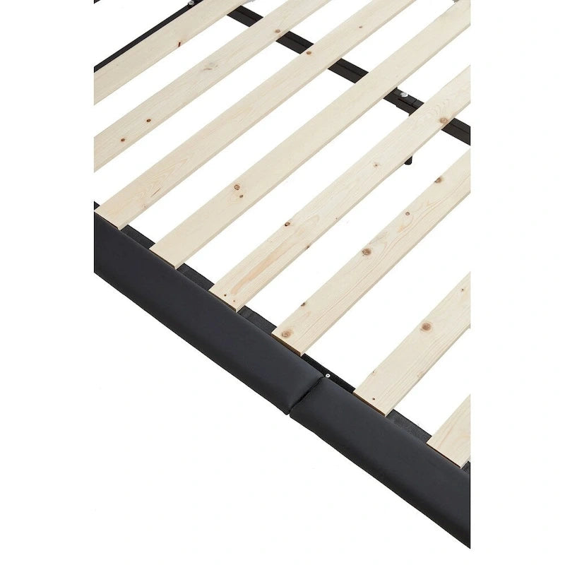 Lit plateforme rembourré avec lumière à détecteur de mouvement et dossier ergonomique, Noir/Blanc, Style moderne, 1 personne (Grand lit/Très grand lit)