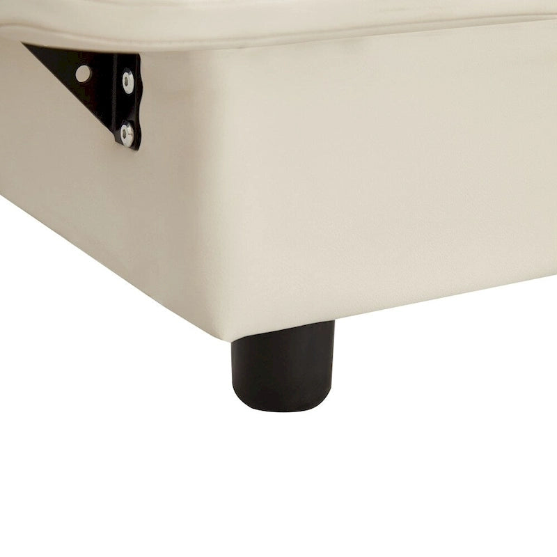 Lit plateforme rembourré avec lumière à détecteur de mouvement et dossier ergonomique, Noir/Blanc, Style moderne, 1 personne (Grand lit/Très grand lit)
