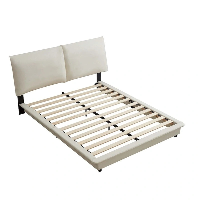 Lit plateforme rembourré avec lumière à détecteur de mouvement et dossier ergonomique, Noir/Blanc, Style moderne, 1 personne (Grand lit/Très grand lit)