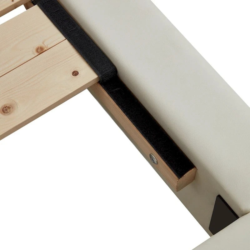 Lit plateforme rembourré avec lumière à détecteur de mouvement et dossier ergonomique, Noir/Blanc, Style moderne, 1 personne (Grand lit/Très grand lit)