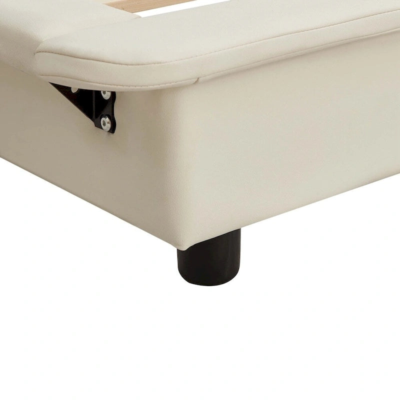 Lit plateforme rembourré avec lumière à détecteur de mouvement et dossier ergonomique, Noir/Blanc, Style moderne, 1 personne (Grand lit/Très grand lit)