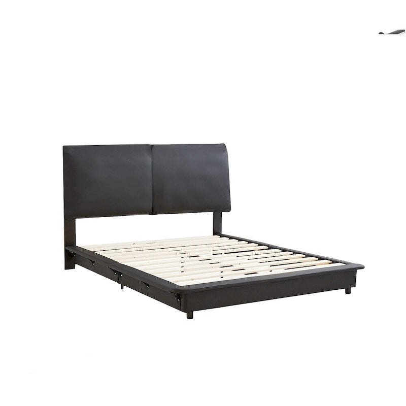 Lit plateforme rembourré avec lumière à détecteur de mouvement et dossier ergonomique, Noir/Blanc, Style moderne, 1 personne (Grand lit/Très grand lit)