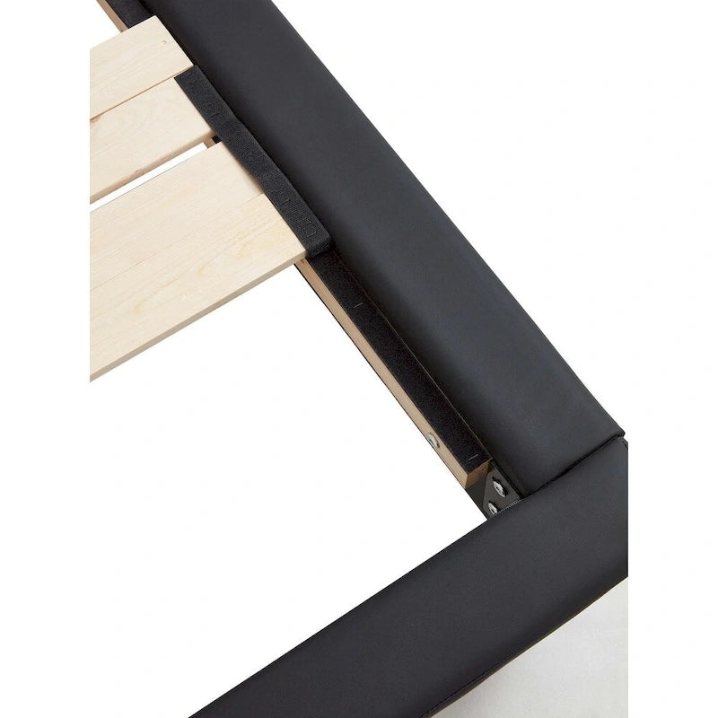 Lit plateforme rembourré avec lumière à détecteur de mouvement et dossier ergonomique, Noir/Blanc, Style moderne, 1 personne (Grand lit/Très grand lit)