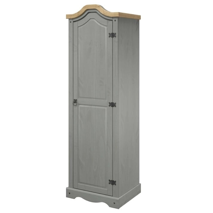 Armoire d'entrée en pin massif avec poignées métalliques, brun antique / lavis gris / lavis blanc, style rustique, 1 personne