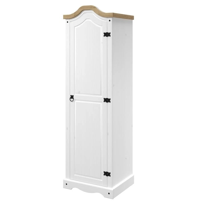 Armoire d'entrée en pin massif avec poignées métalliques, brun antique / lavis gris / lavis blanc, style rustique, 1 personne