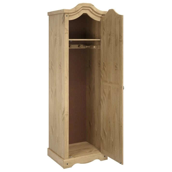 Armoire d'entrée en pin massif avec poignées métalliques, brun antique / lavis gris / lavis blanc, style rustique, 1 personne