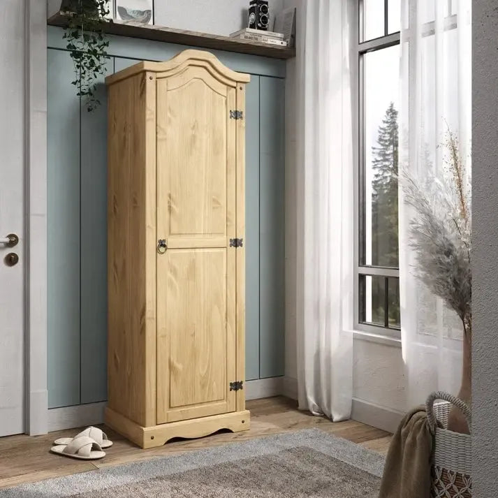 Armoire d'entrée en pin massif avec poignées métalliques, brun antique / lavis gris / lavis blanc, style rustique, 1 personne