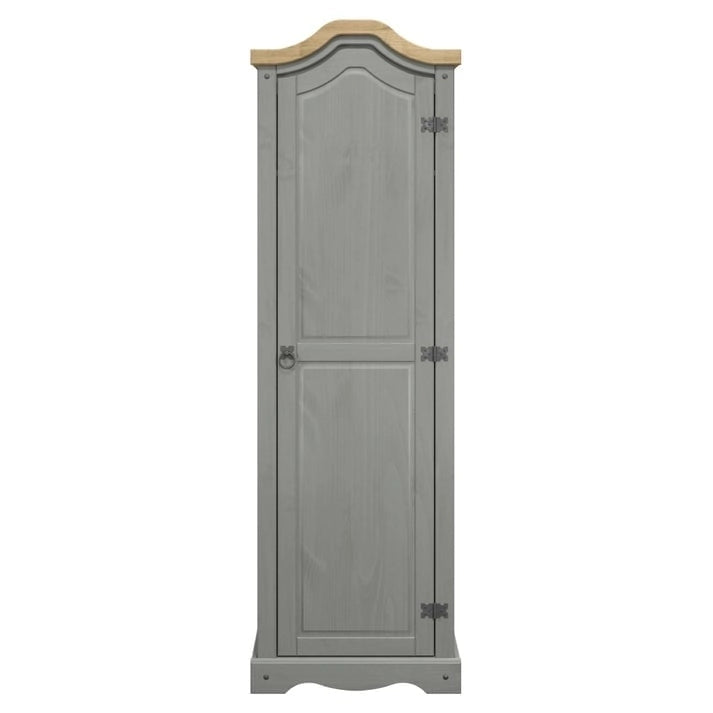 Armoire d'entrée en pin massif avec poignées métalliques, brun antique / lavis gris / lavis blanc, style rustique, 1 personne