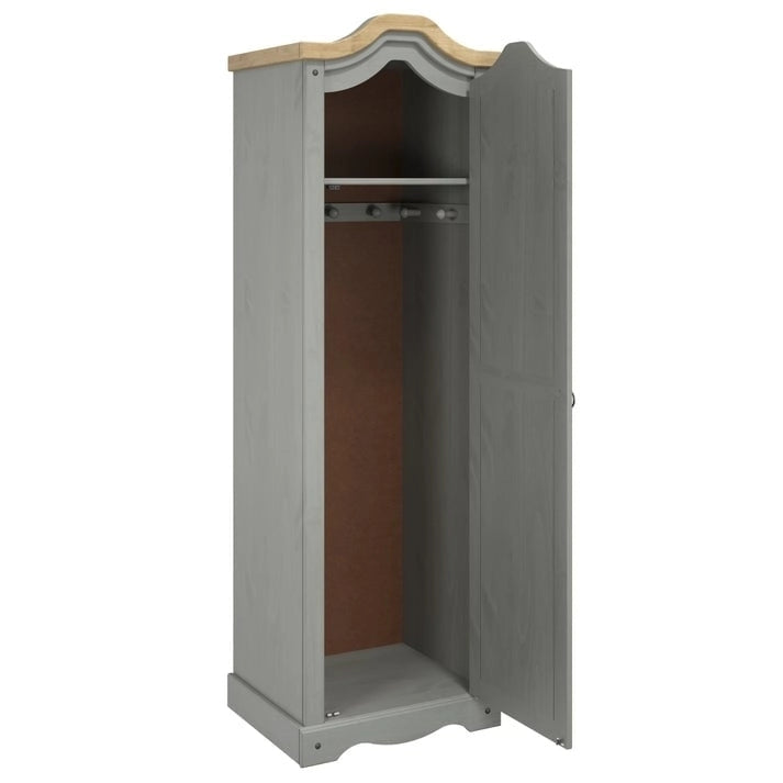 Armoire d'entrée en pin massif avec poignées métalliques, brun antique / lavis gris / lavis blanc, style rustique, 1 personne