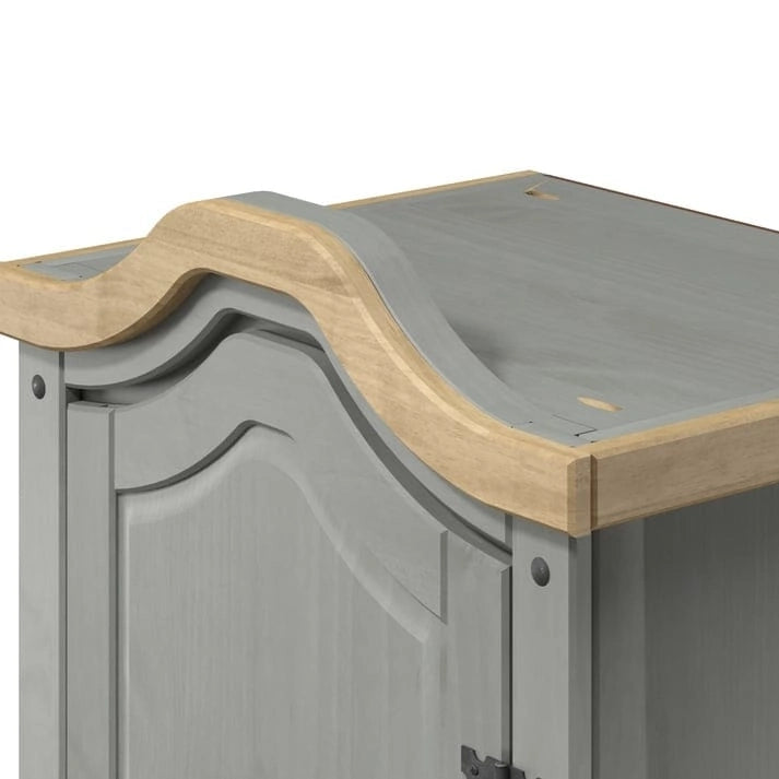 Armoire d'entrée en pin massif avec poignées métalliques, brun antique / lavis gris / lavis blanc, style rustique, 1 personne