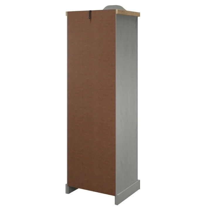 Armoire d'entrée en pin massif avec poignées métalliques, brun antique / lavis gris / lavis blanc, style rustique, 1 personne
