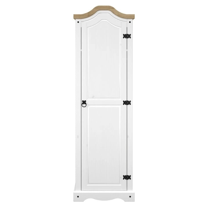 Armoire d'entrée en pin massif avec poignées métalliques, brun antique / lavis gris / lavis blanc, style rustique, 1 personne