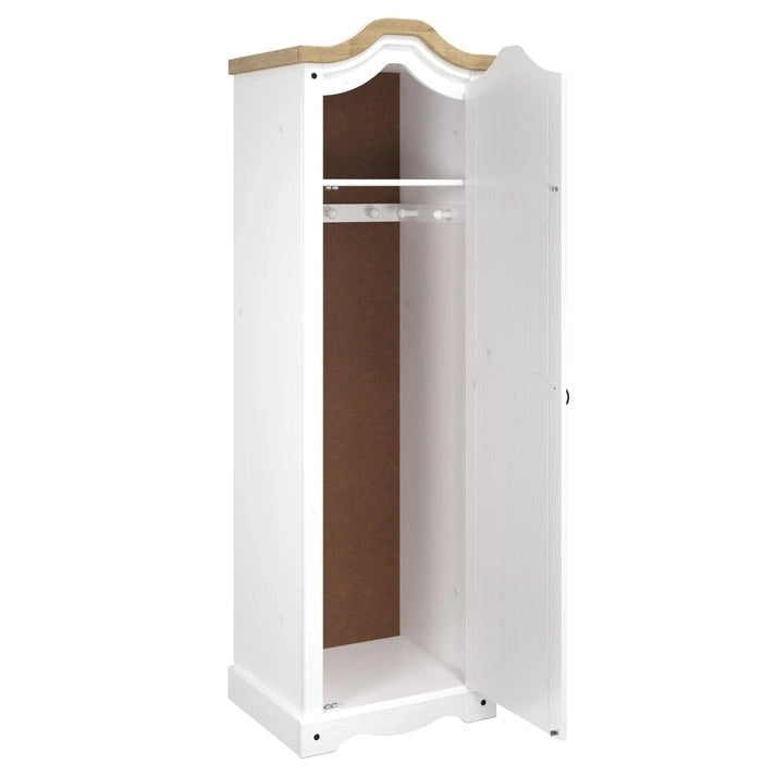 Armoire d'entrée en pin massif avec poignées métalliques, brun antique / lavis gris / lavis blanc, style rustique, 1 personne