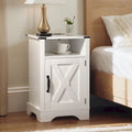 Table de chevet avec station de recharge et meuble de rangement de style porte de grange, Blanc / Blanc expresso / Gris anthracite / Amande, Style ferme, Chambre d'une personne