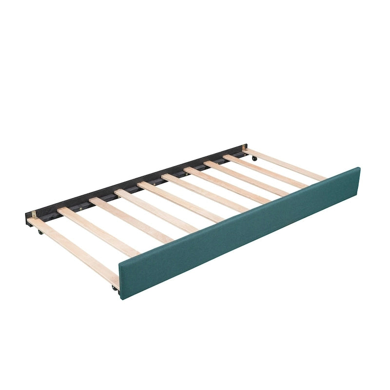 Lit de repos gigogne capitonné en lin pour 2 personnes, vert/gris, style moderne, 3 places