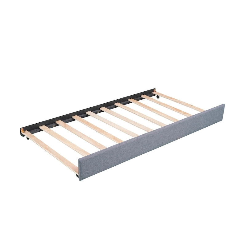 Lit de repos gigogne capitonné en lin pour 2 personnes, vert/gris, style moderne, 3 places