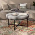 Pouf rond touffeté en coton et lin gris/beige avec structure en fer – 1 place