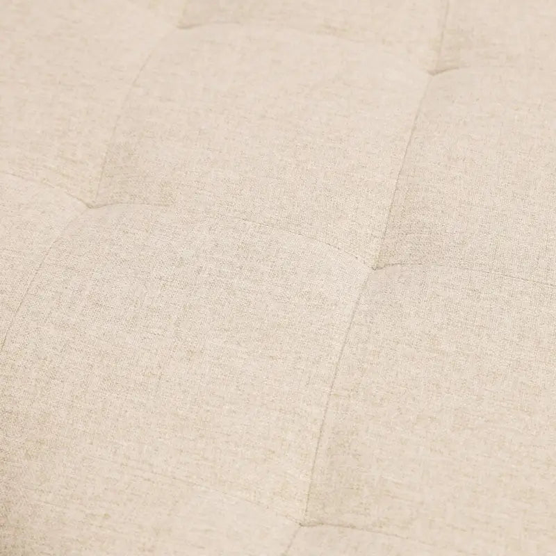 Pouf rond touffeté en coton et lin gris/beige avec structure en fer – 1 place