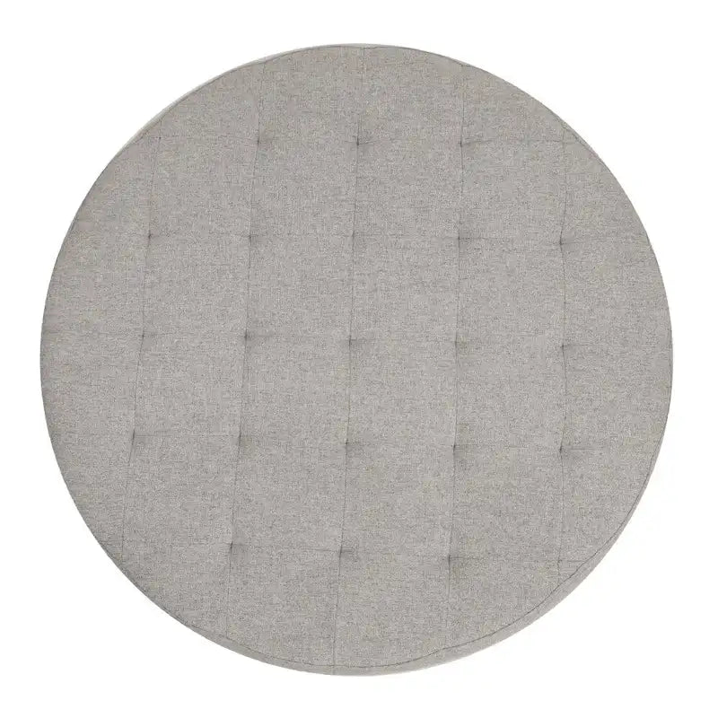 Pouf rond touffeté en coton et lin gris/beige avec structure en fer – 1 place