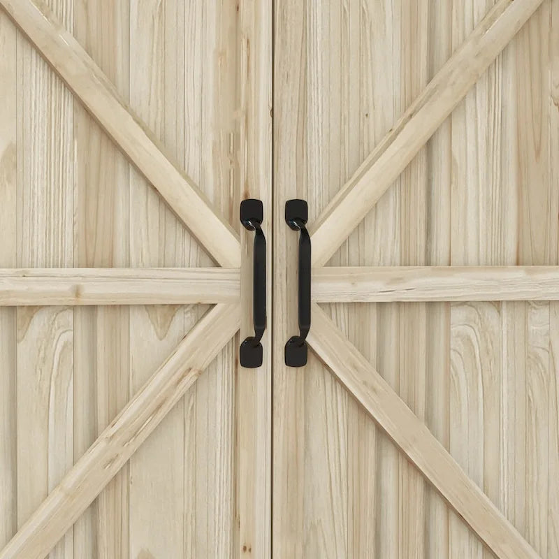 Établi de rempotage d'extérieur style ferme marron/gris avec plateau en acier galvanisé et armoire de rangement à 2 portes