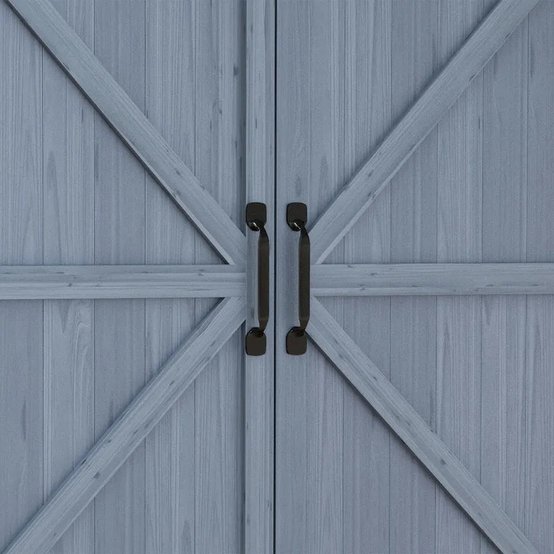 Établi de rempotage d'extérieur style ferme marron/gris avec plateau en acier galvanisé et armoire de rangement à 2 portes