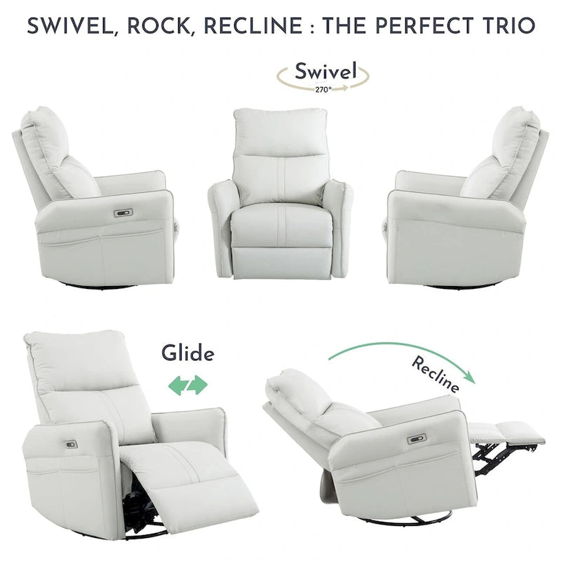 Fauteuil inclinable et pivotant électrique à 270° en similicuir marron/gris clair avec port USB - 1 place