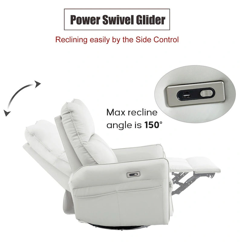 Fauteuil inclinable et pivotant électrique à 270° en similicuir marron/gris clair avec port USB - 1 place