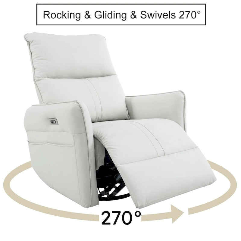 Fauteuil inclinable et pivotant électrique à 270° en similicuir marron/gris clair avec port USB - 1 place